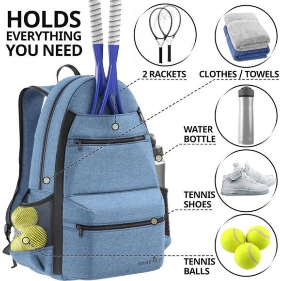 Tennis Bag - Tennis Backpack for Men & Women Holds 2 Tennis Rackets and Shoes - Picture 4 of 7